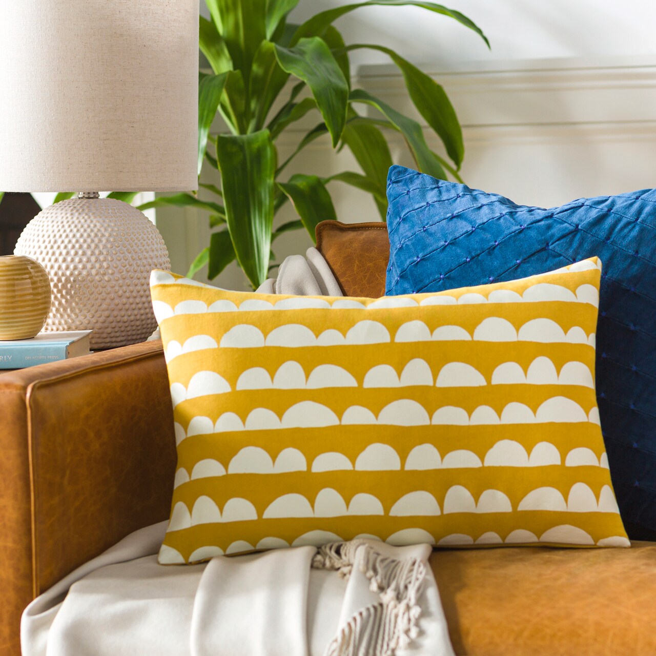 Tiwari Home 20" Yellow and Cream Screen Printed Rectangular Throw Pillow